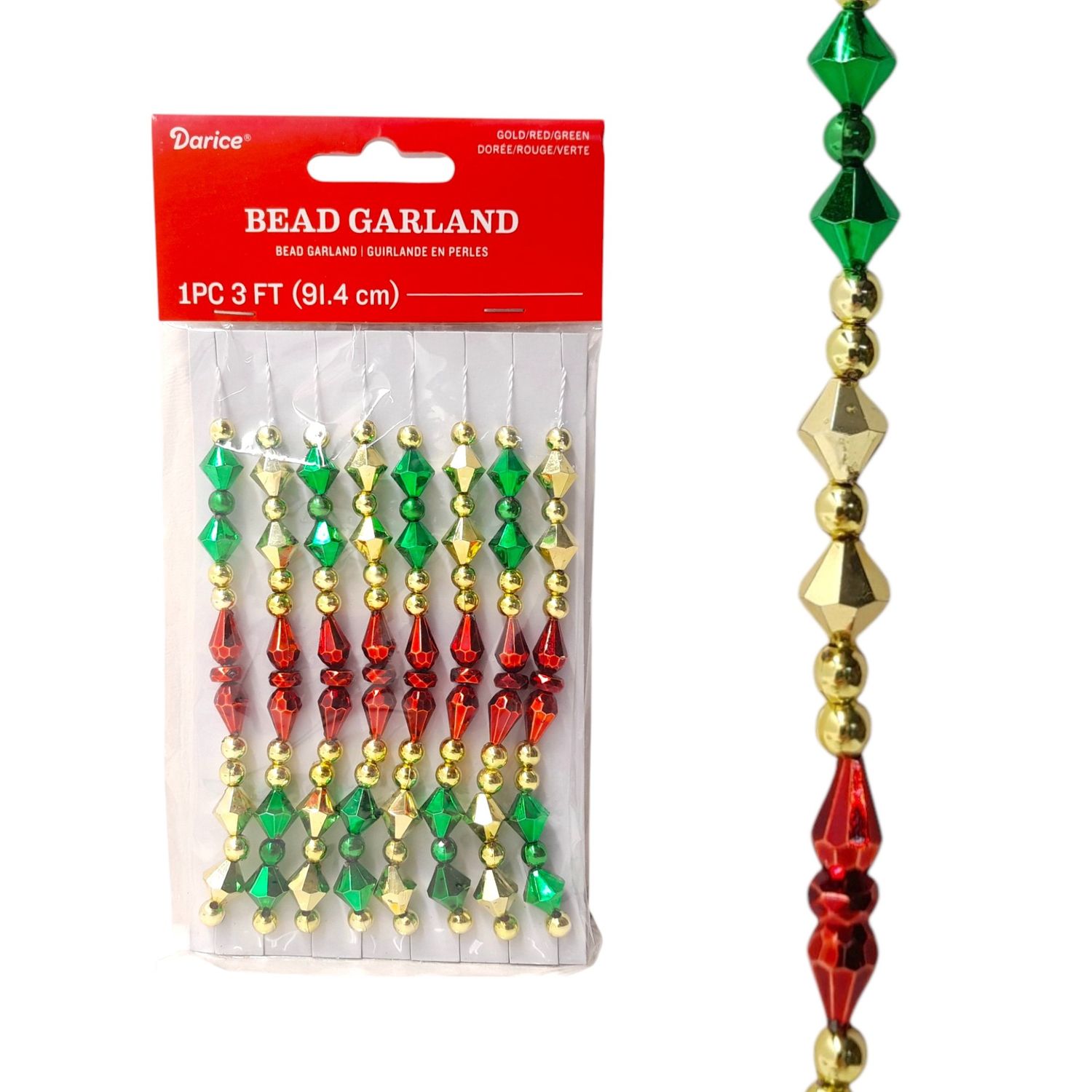 3&#39; Plastic Bead Garland Red/Green/Gold