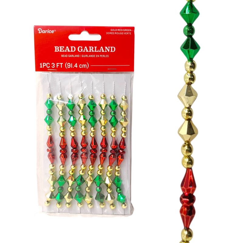 3' Plastic Bead Garland Red/Green/Gold