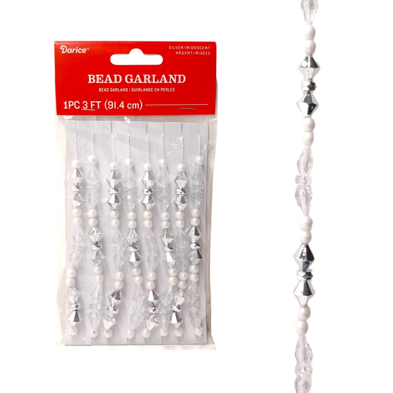 3&#39; Plastic Bead Garland White/Clear/Silver
