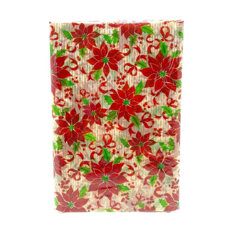 54&quot; Glitter Poinsettia/Holly Berry Table Cover Red/Green/Gold