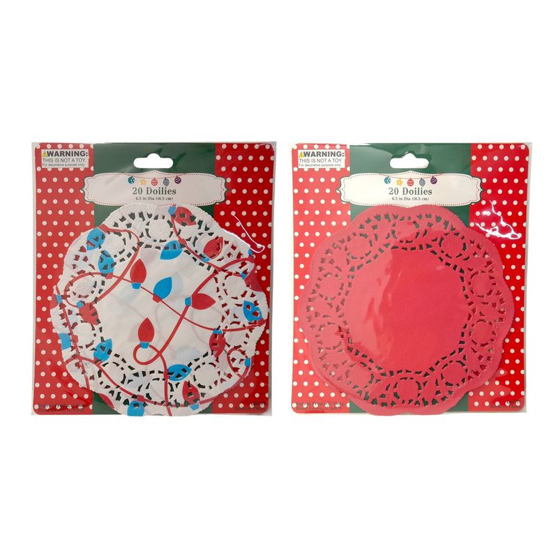 6.5&quot; 20pc &amp; 8.5&quot; 16pc Paper Christmas Doilies Assorted