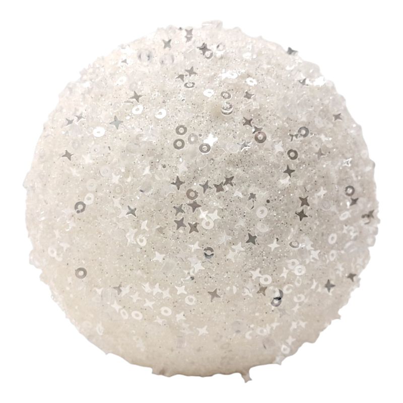 4.25&quot; Glitter/Bead Ball Ornament White (Styrofoam)