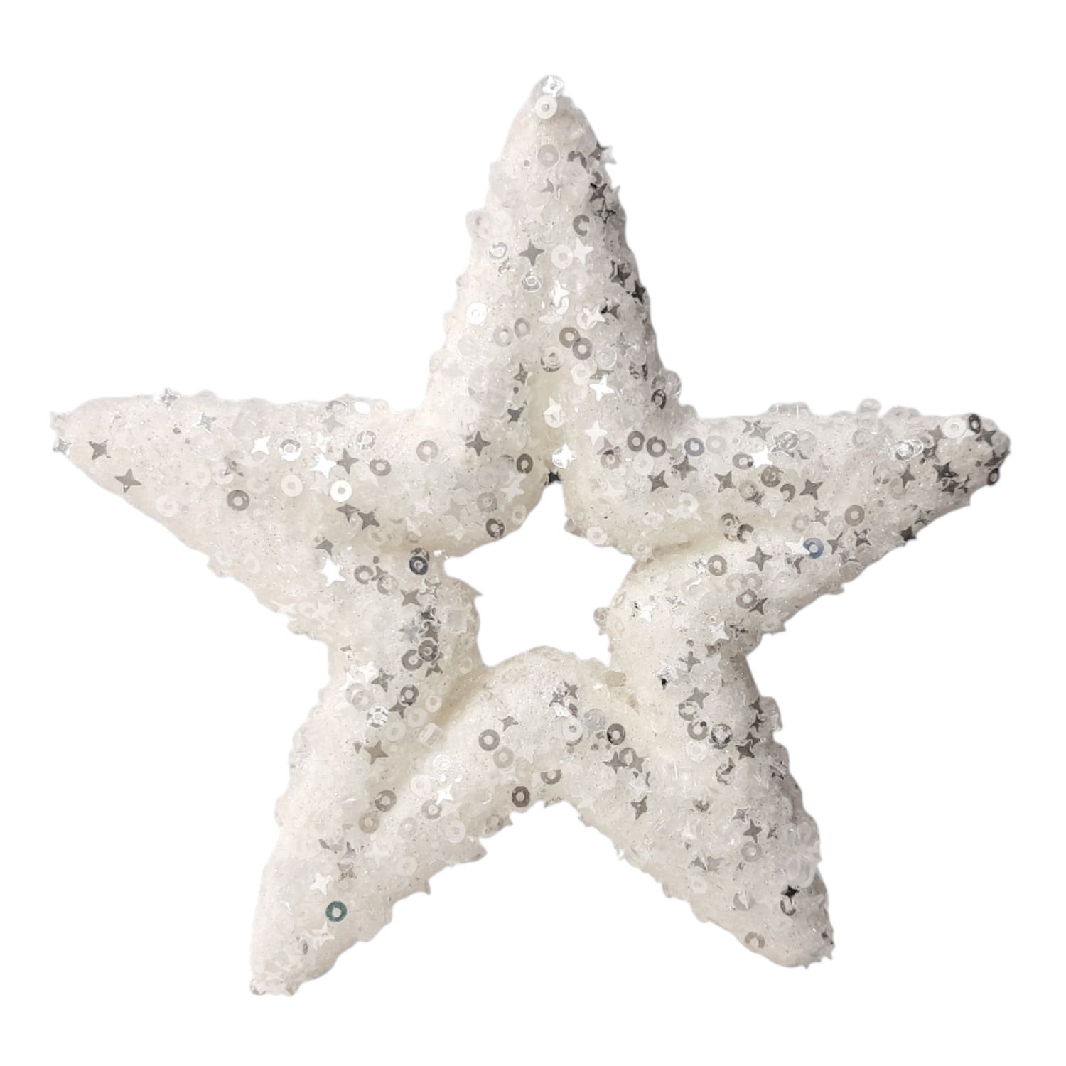 5&quot; Glitter/Bead Hollow Star Ornament White (Styrofoam)
