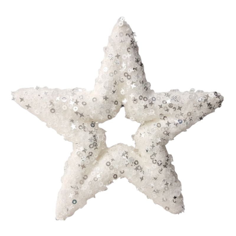 5&quot;  Styrofoam Glitter/Bead Hollow Star Ornament White