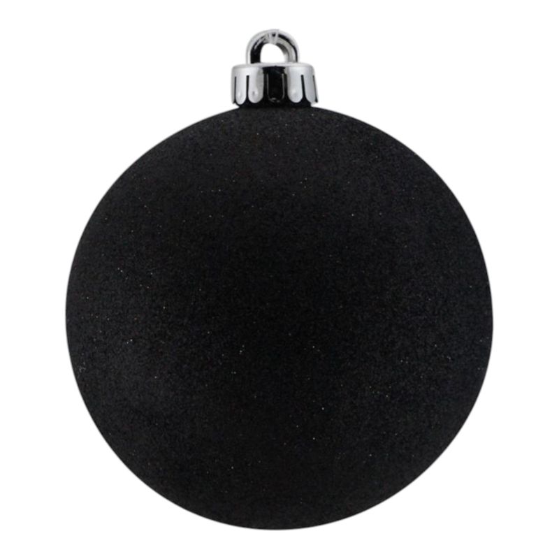 150mm Plastic Glitter Ball Ornament Black w/Silver Cap 150mm Plastic Glitter Ball Ornament Black w/Silver Cap