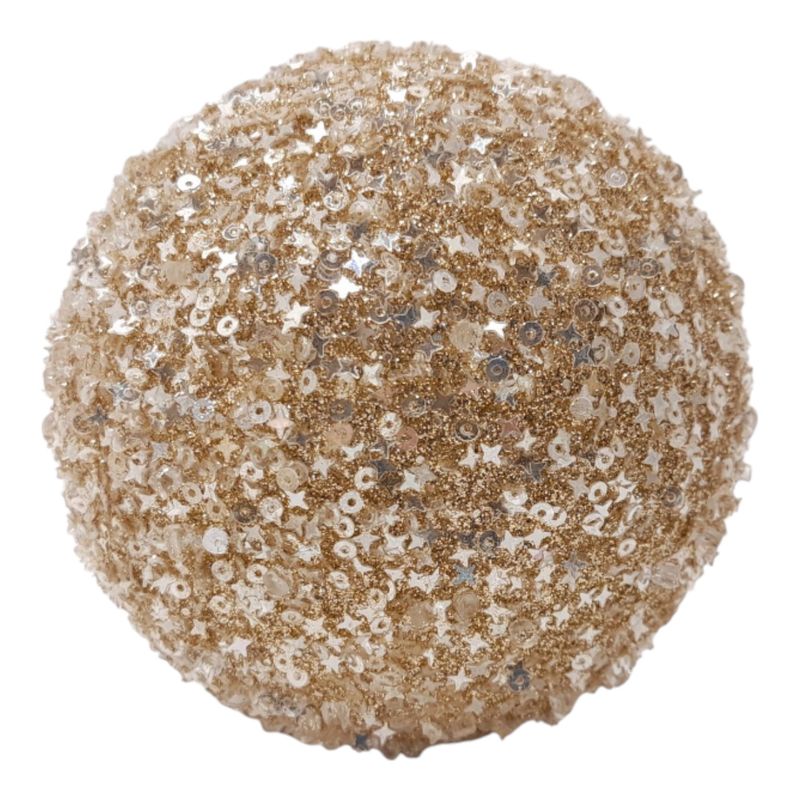 4.25&quot; Glitter/Bead Ball Ornament Champagne (Styrofoam)