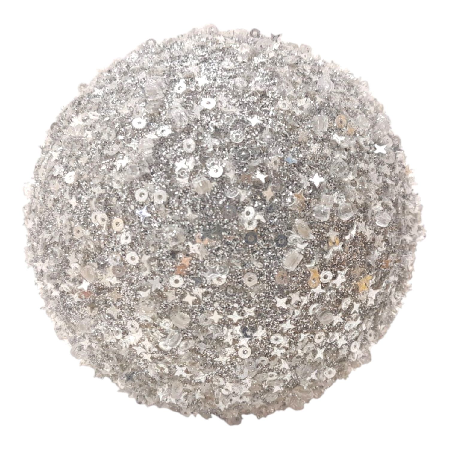5&quot; Glitter/Bead Ball Ornament Silver (Styrofoam)