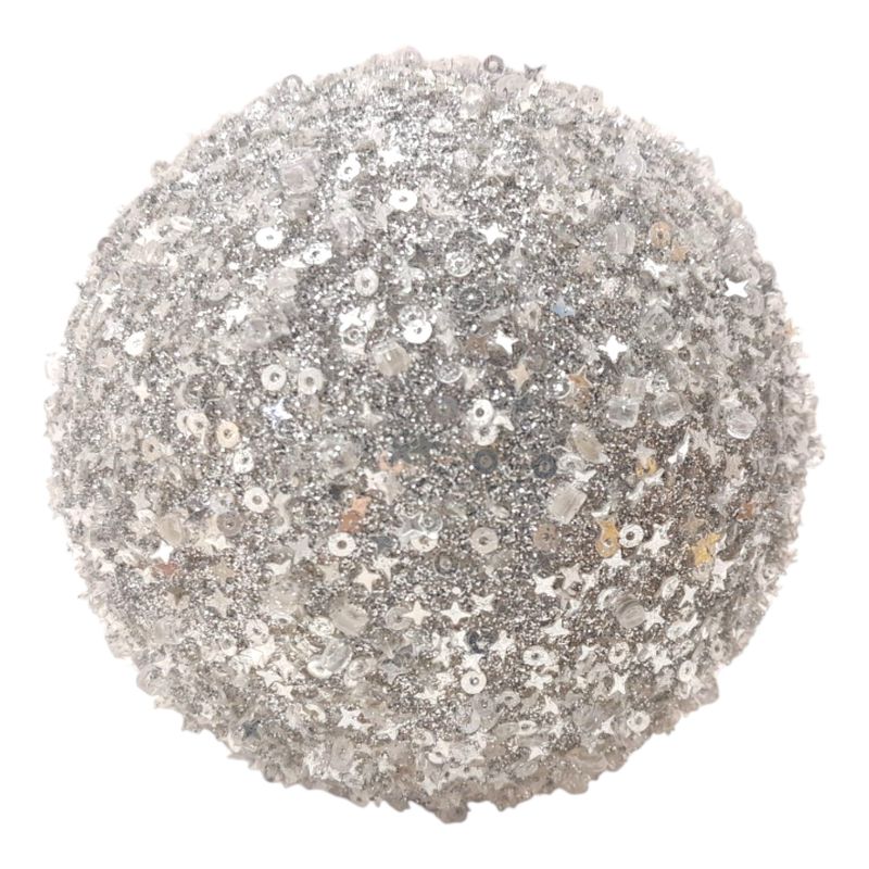 5&quot; Styrofoam Glitter/Bead Ball Ornament Silver