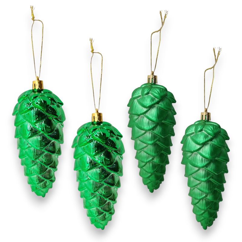 4pc 5.5&quot; Pinecone Ornaments Green (Plastic)