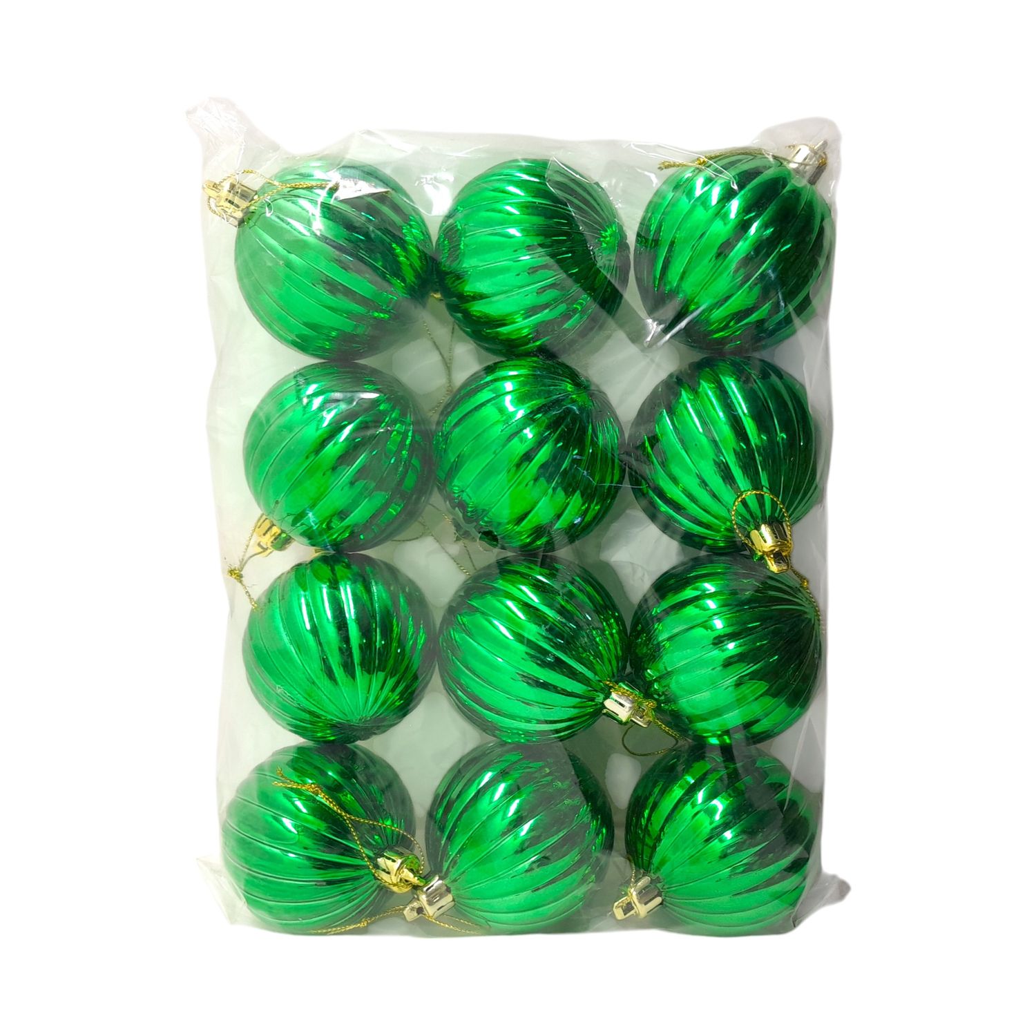 12pc 70mm V.P. Vertical Stripe Ball Ornaments Green  (Plastic)