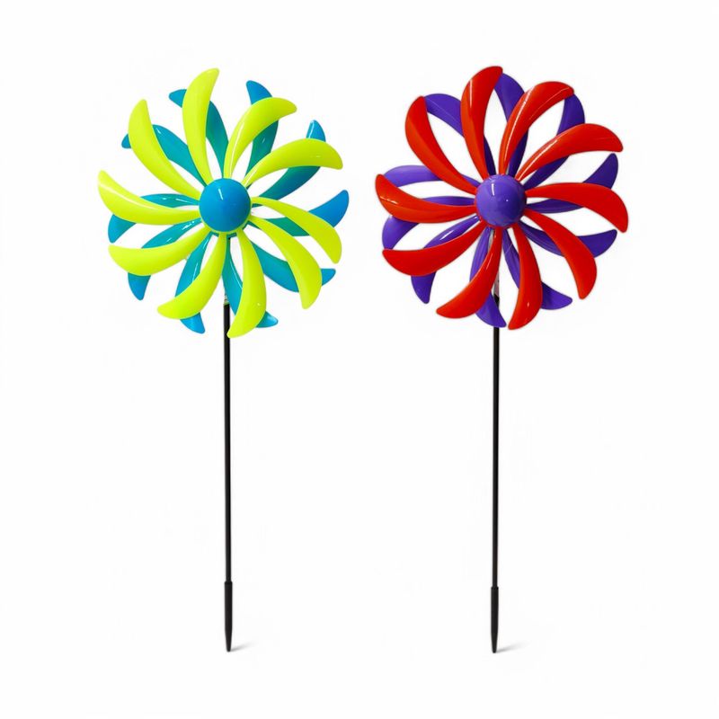 19.5" Plastic Double Layer Flower Pinwheel Assorted