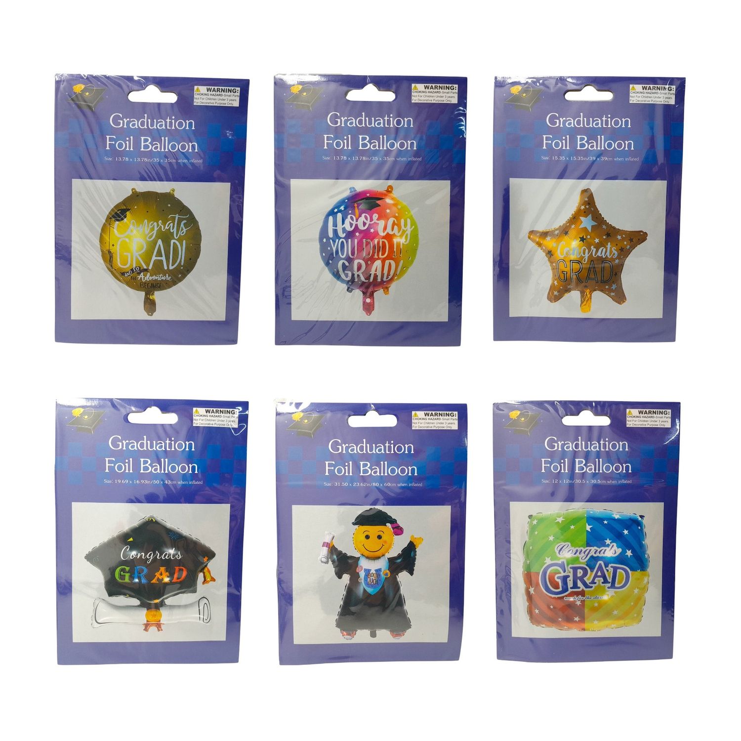 Graduation Foil Balloon w/Straw Assorted