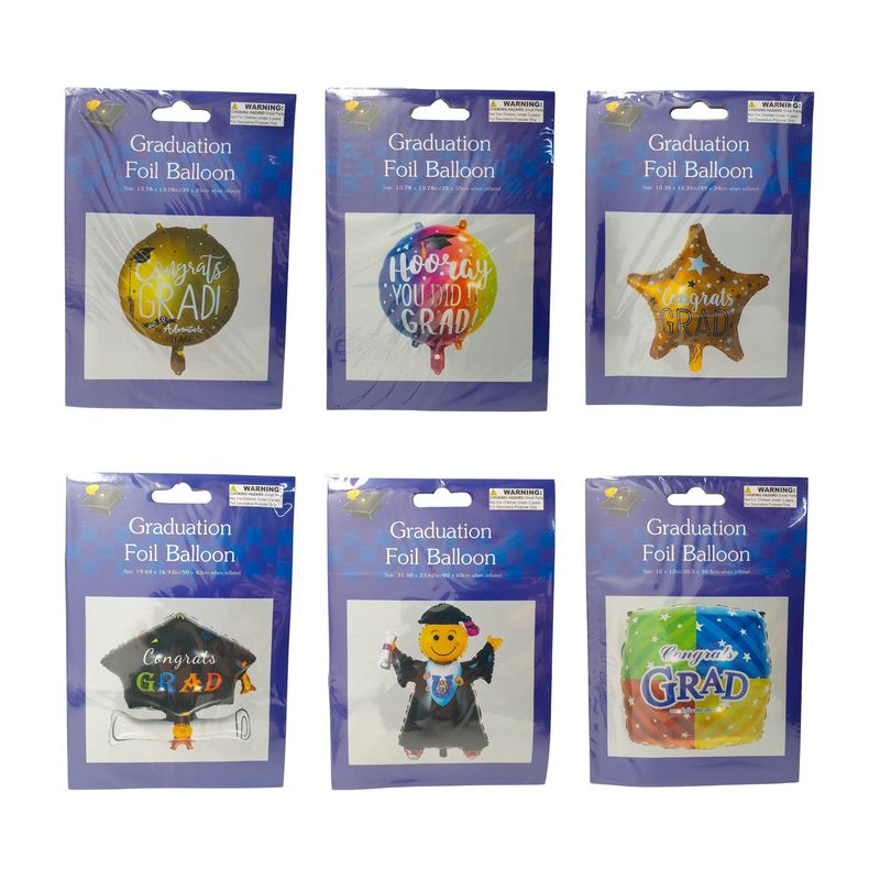 Graduation Foil Balloon w/Straw Assorted