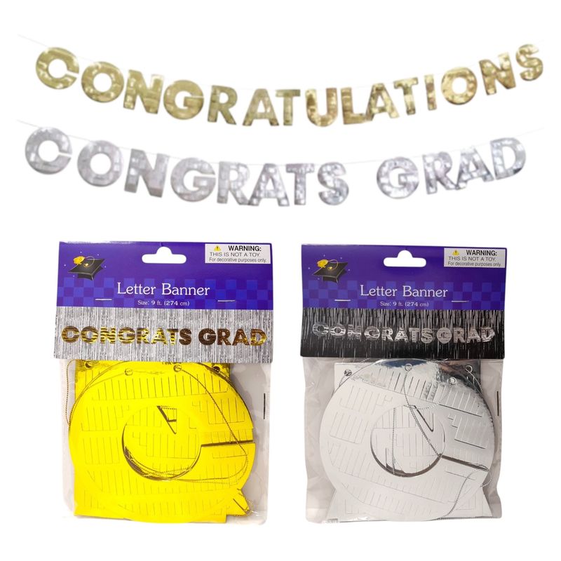 9&#39; &quot;Congrats Grad&quot; Foil Banner Assorted