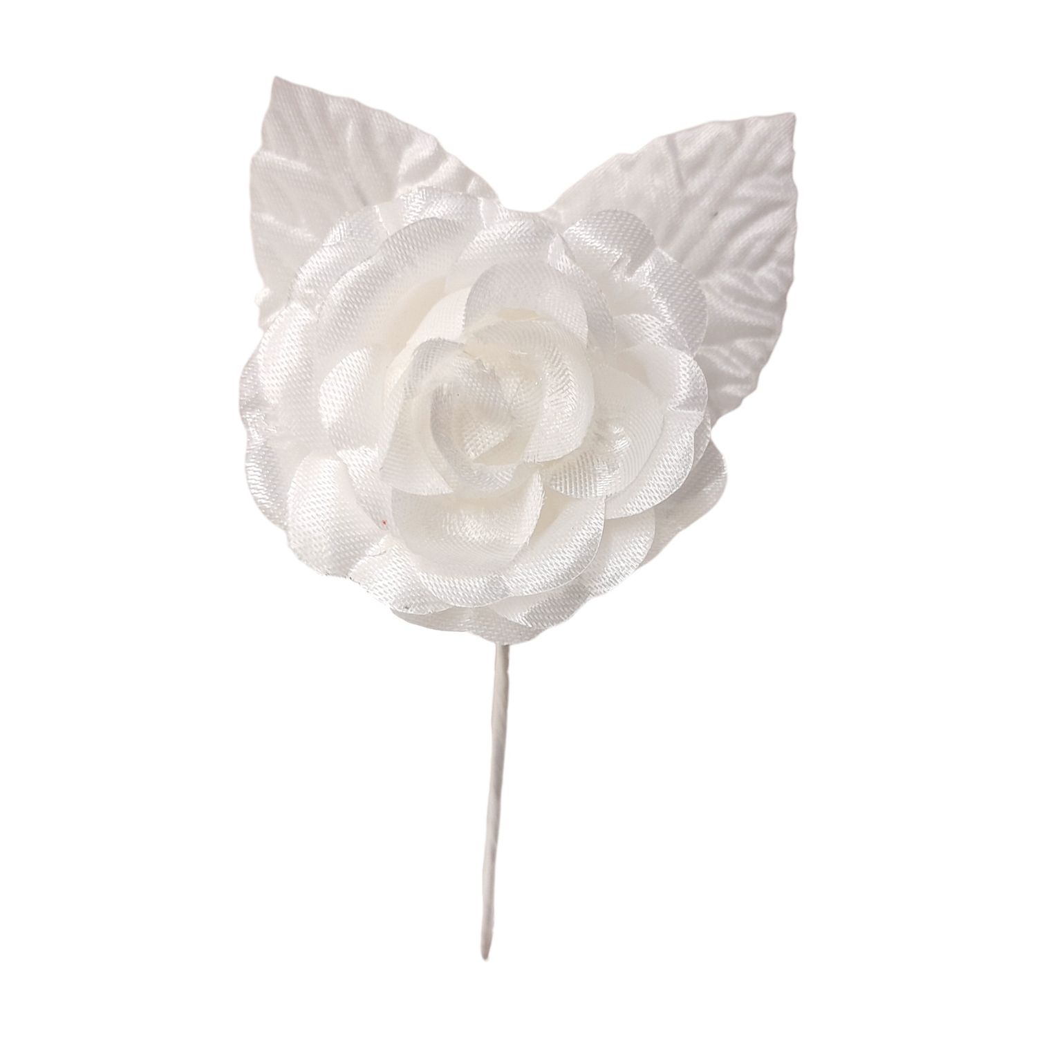 4&quot; Single Satin Flower Pick w/2.35&quot; Head/2 Leaves White