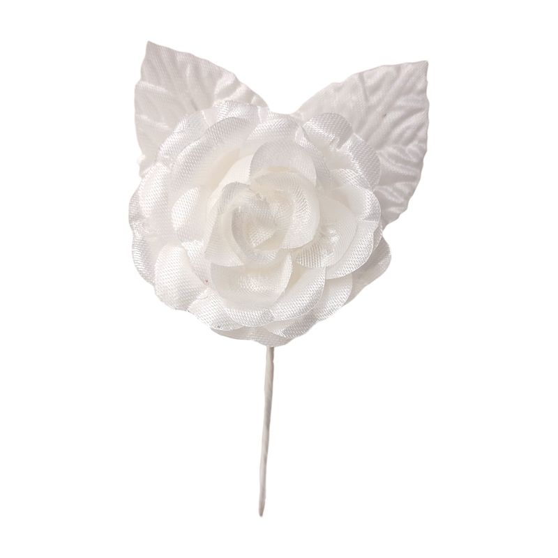4&quot; Single Satin Flower Pick w/2.35&quot; Head/2 Leaves White