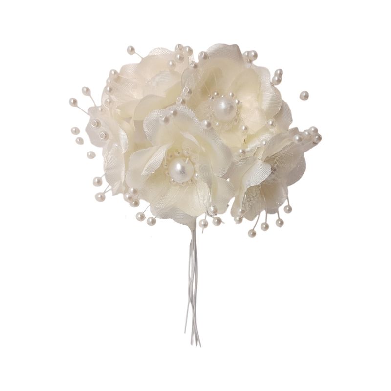 4&quot; Satin Pearl Flower Pick x6 w/1.5&quot; Head Ivory