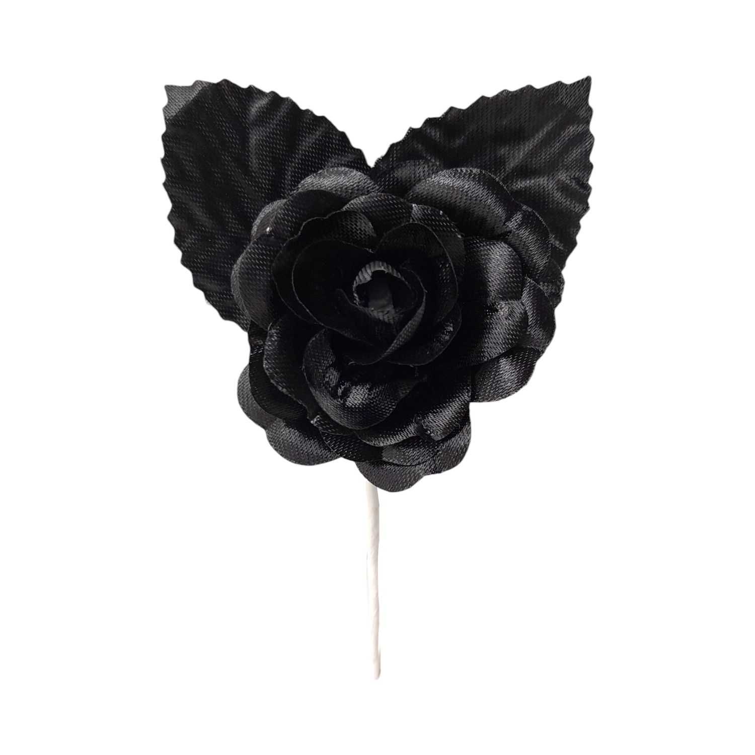 4&quot; Single Satin Flower Pick w/2.35&quot; Head/2 Leaves Black