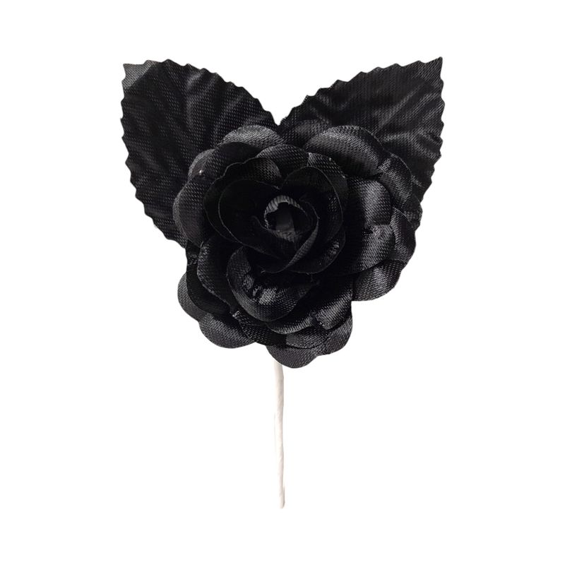 4&quot; Single Satin Flower Pick w/2.35&quot; Head/2 Leaves Black