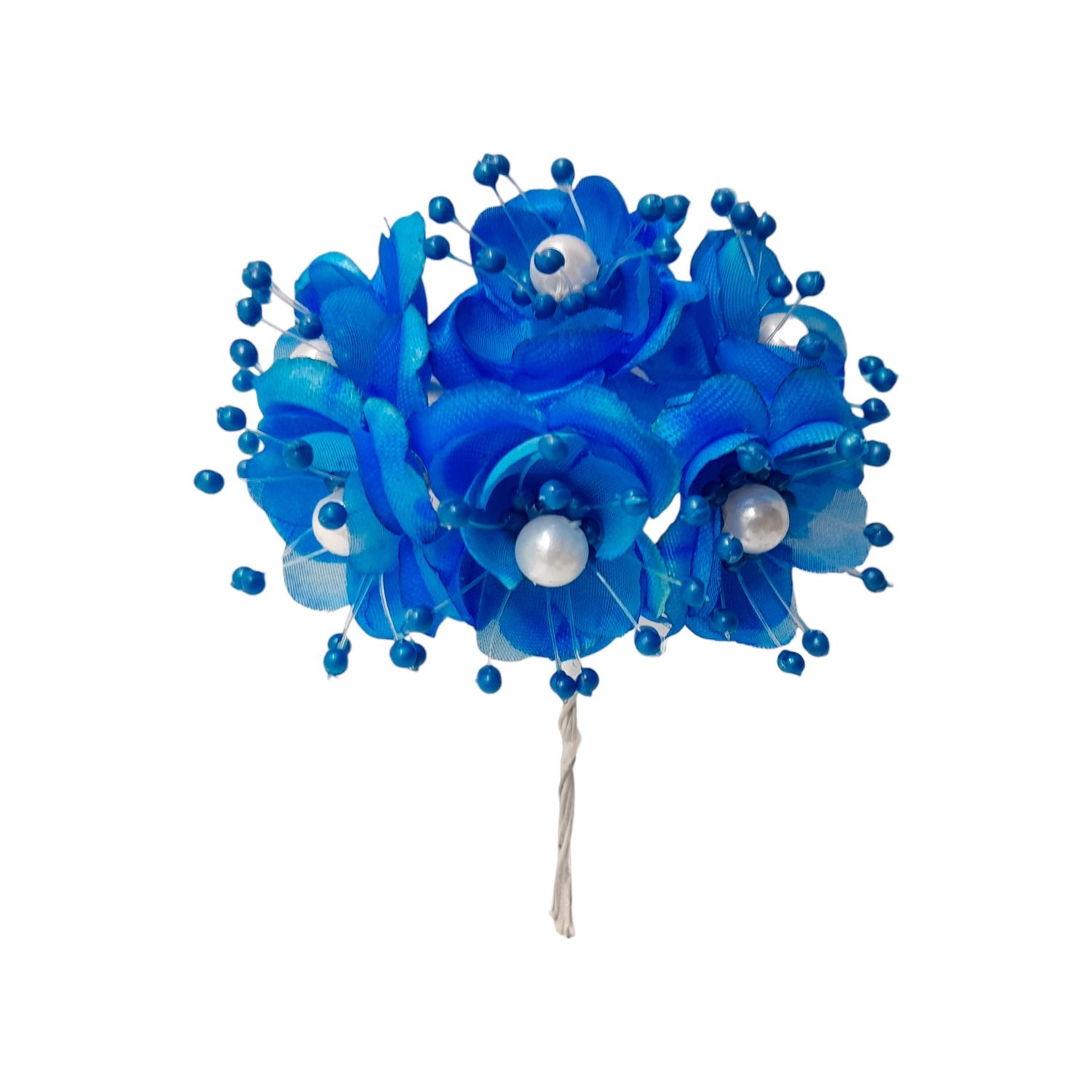 4&quot; Satin Pearl Flower Pick x6 w/1.5&quot; Head Turquoise