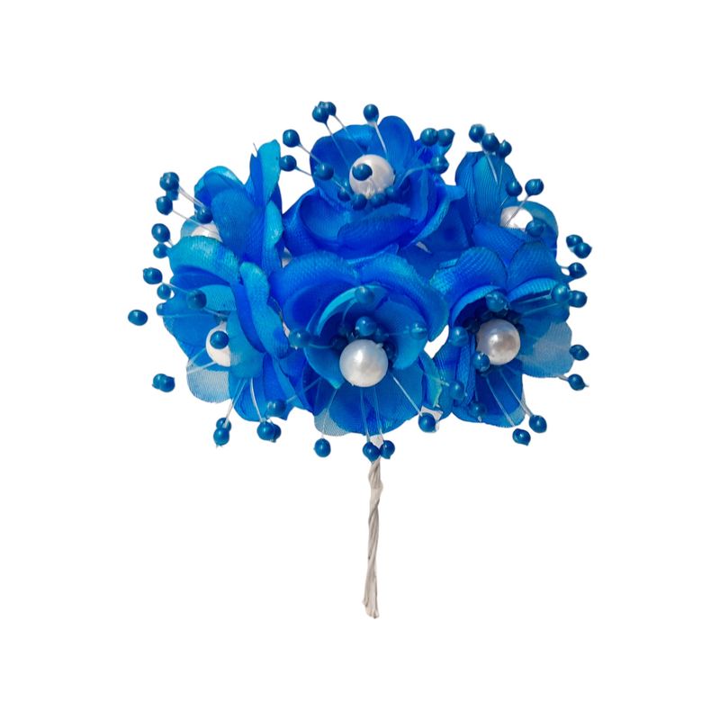 4&quot; Satin Pearl Flower Pick x6 w/1.5&quot; Head Turquoise