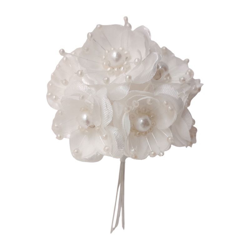 4&quot; Satin Pearl Flower Pick x6 w/1.5&quot; Head White