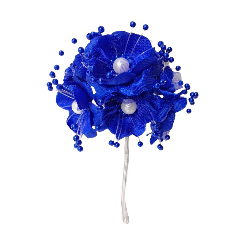 4&quot; Satin Pearl Flower Pick x6 w/1.5&quot; Head Royal Blue