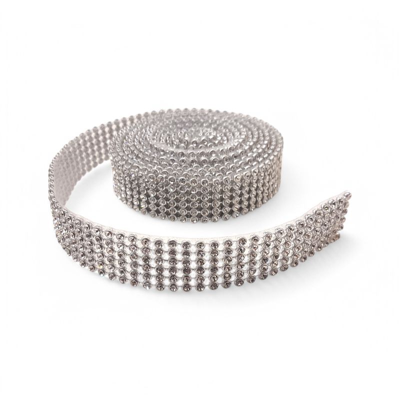0.75&quot;x2yd Rhinestone Ribbon Silver