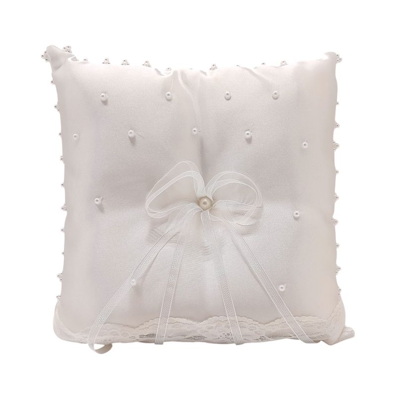 10&quot; Ring Pillow w/Lace/Pearls White