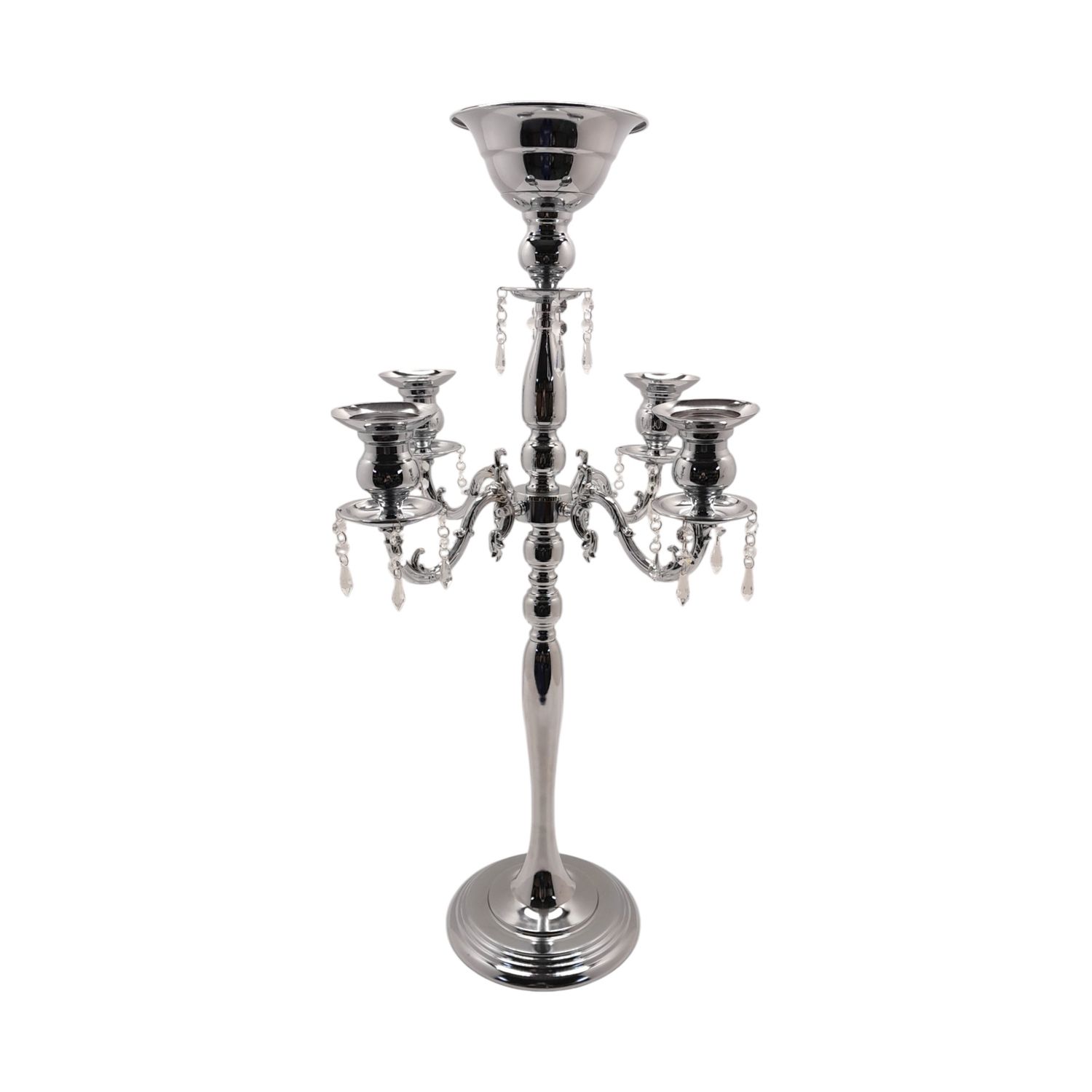 33.75&quot;x18.5&quot; 5 Arm Candelabra w/20 Drop Crystals/9&quot; Base Silver (Glass)