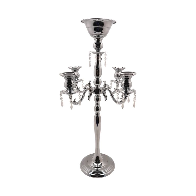 33.75&quot;x18.5&quot; 5 Arm Candelabra w/20 Drop Crystals/9&quot; Base Silver (Glass)