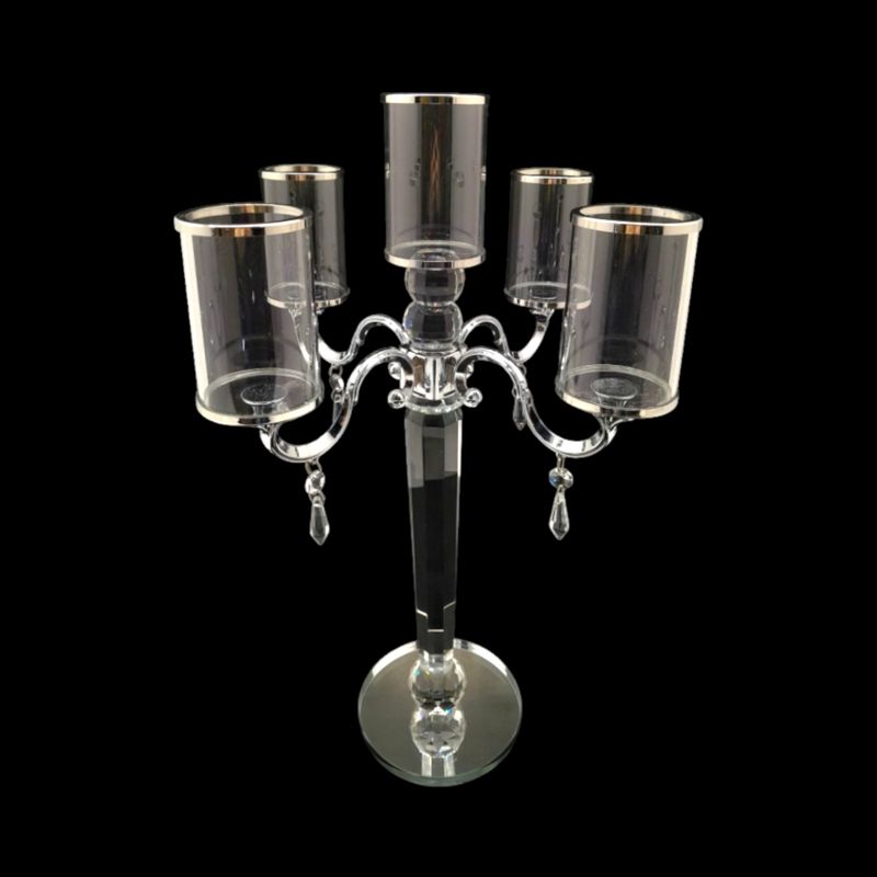20&quot;x13.75&quot; 5 Arm Candelabra w/4 Drop Crystals/5.5&quot; Mirror Base Clear/Silver (Glass)