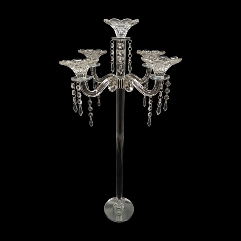 33.25&quot;x16.75&quot; 5 Arm Crystal Candelabra w/16 Drop Crystals/6&quot; Mirror Base Clear (Glass)