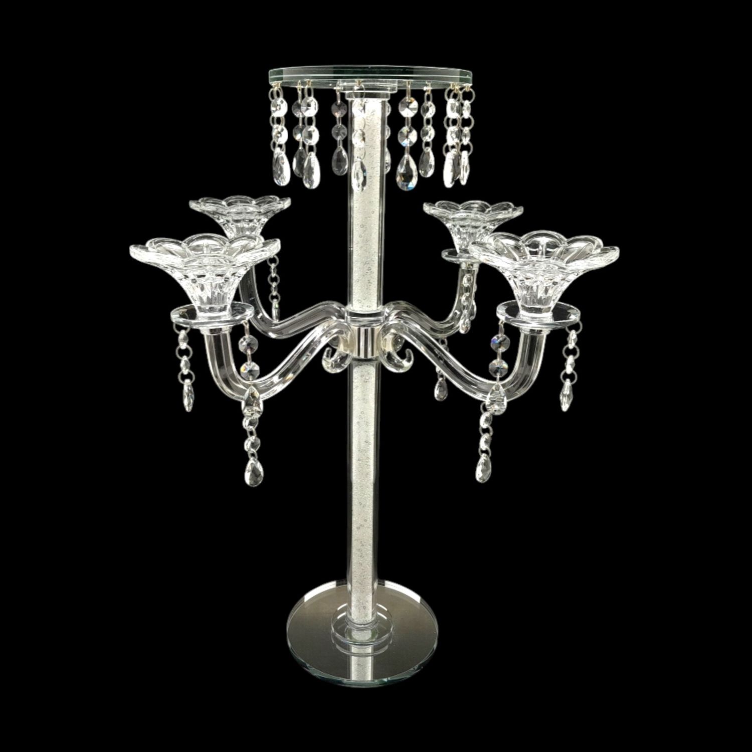24&quot;x19.5&quot; 4 Arm Candelabra w/24 Drop Crystals/6&quot; Mirrored Base Clear (Glass)