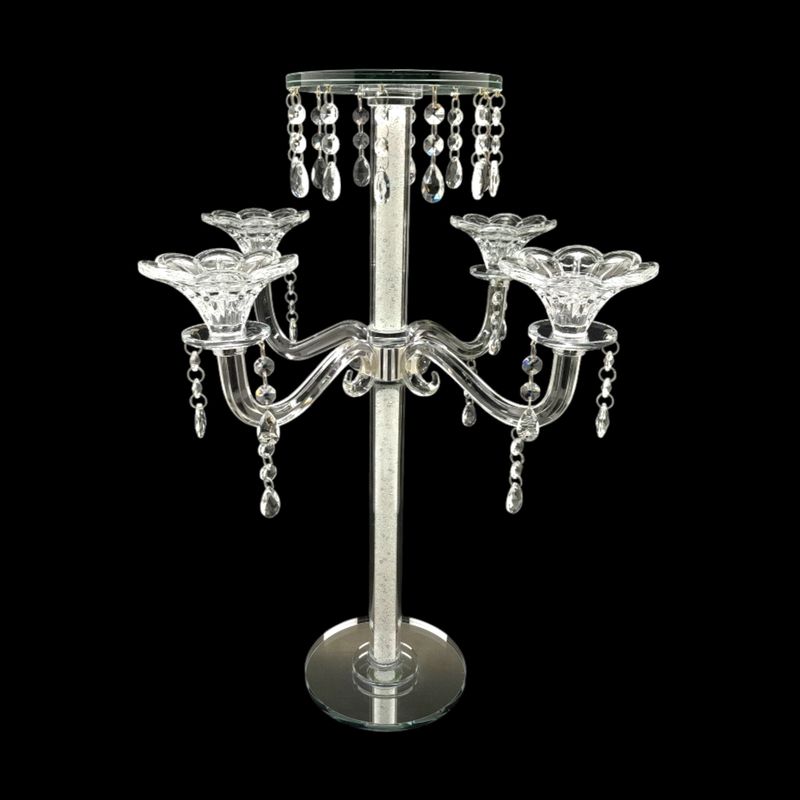 24&quot;x19.5&quot; 4 Arm Candelabra w/24 Drop Crystals/6&quot; Mirrored Base Clear (Glass)