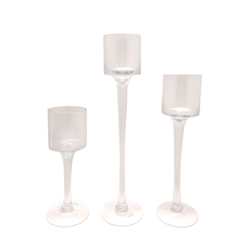 3pc 12&quot;, 16&quot;, 20&quot; Candle Holders Clear (Glass)
