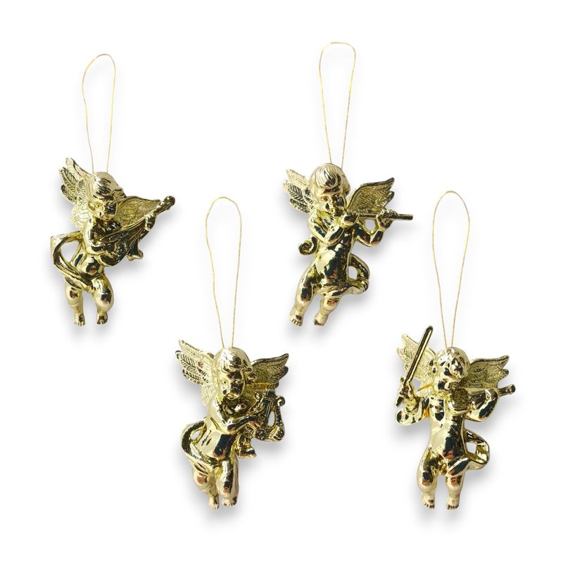 4pc 1.75&quot; Cherub Ornaments Gold (Plastic)