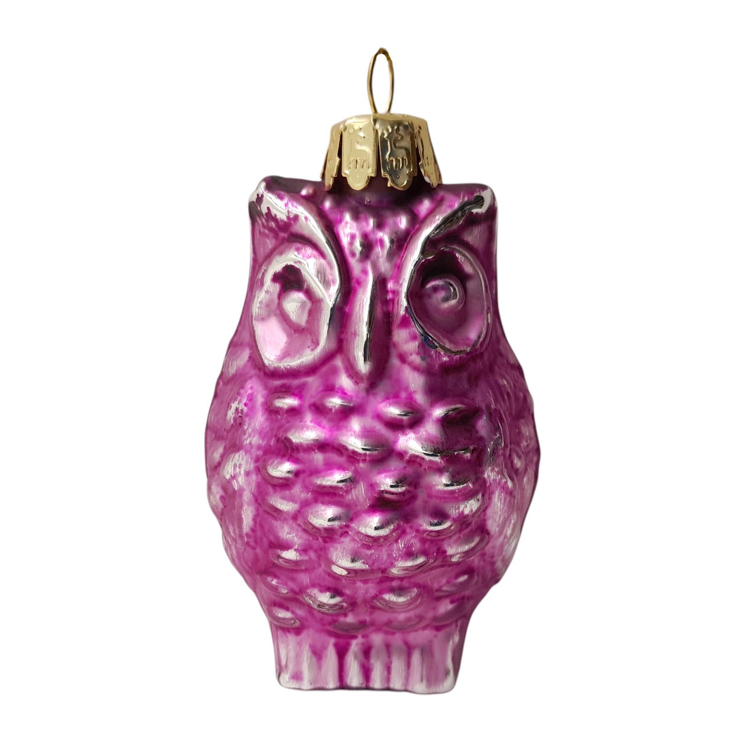 2&quot;x3&quot; Glass Owl Ornament Purple w/Gold Cap