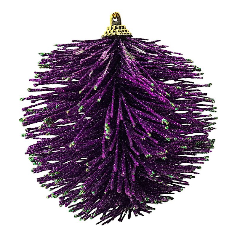 *4&quot; Glitter Spikey Ball Ornament Purple w/Green Tips &amp; Gold Cap