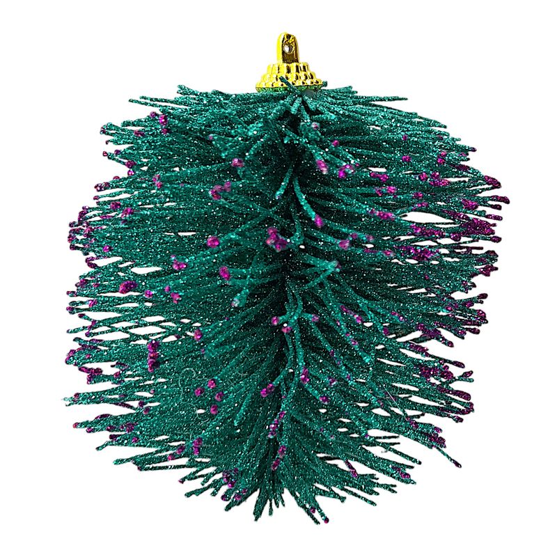 *4&quot; Glitter Spikey Ball Ornament Teal w/Purple Tips &amp; Gold Cap