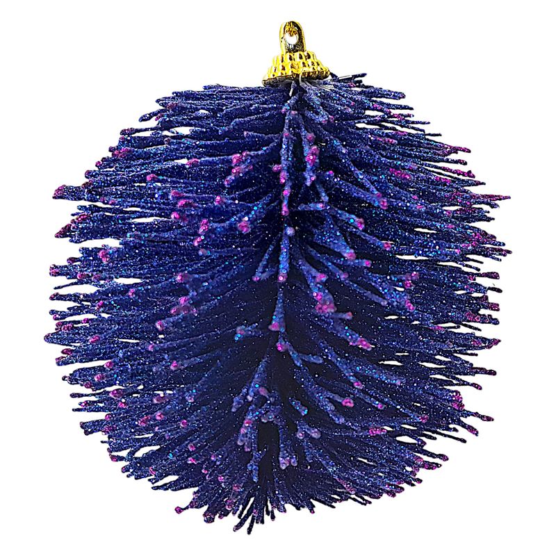*4&quot; Glitter Spikey Ball Ornament Blue w/Purple Tips &amp; Gold Cap
