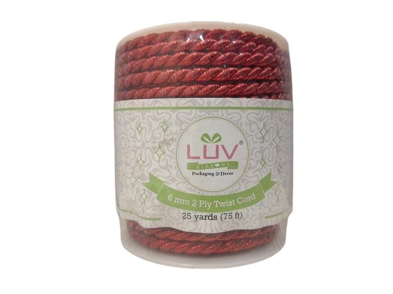 6mm x 25yd 2 Ply Twist Cord Red
