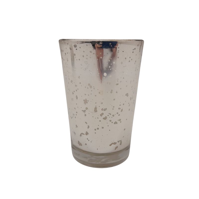 3.5″x2.5″ Mercury Glass Wax Filled Votive Silver