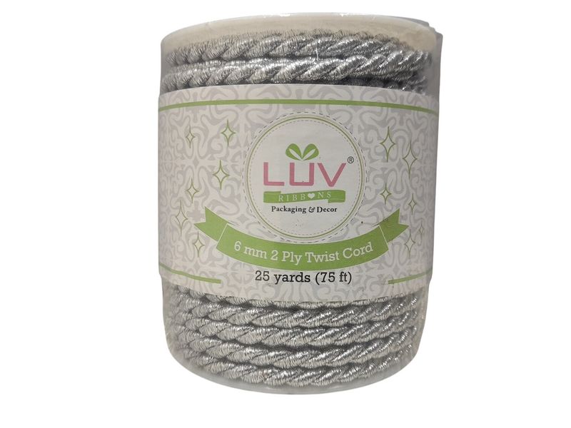 6mm x 25yd 2 Ply Twist Cord  Silver