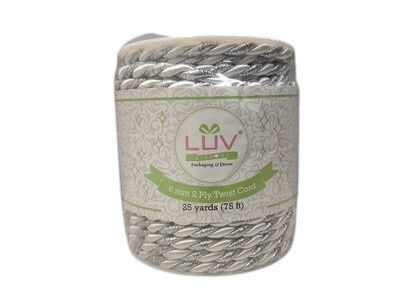 6mm x 25yd 2 Ply Twist Cord White/Silver