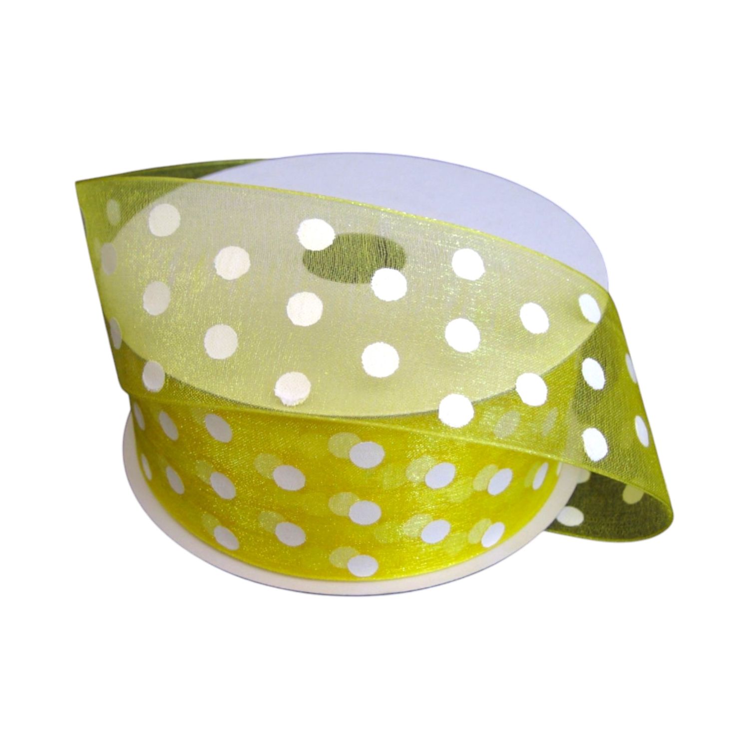 *1.5&quot;x25yd Sheer Polka Dot Ribbon Light Yellow w/White Dots