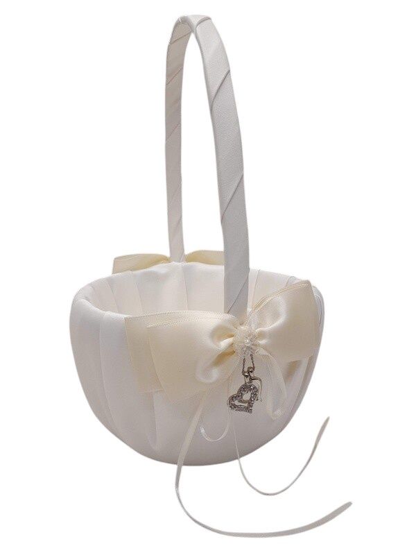 10&quot; Flower Girl Baskets w/Hearts Ivory