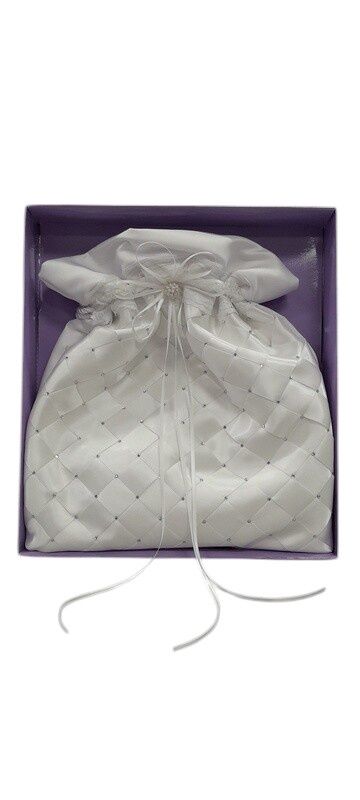 12.5&quot;x13&quot; Money Bag w/Lace/Rhinestones White