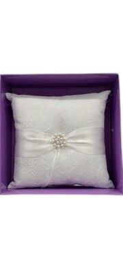 7.5&quot; Ring Pillow w/Lace/Pearls White.