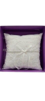 7.5&quot; Ring Pillow w/Lace/Rhinestones White